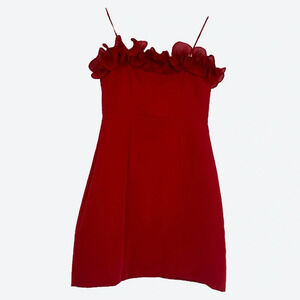 Red mini party/cocktail dress with ruffle detail